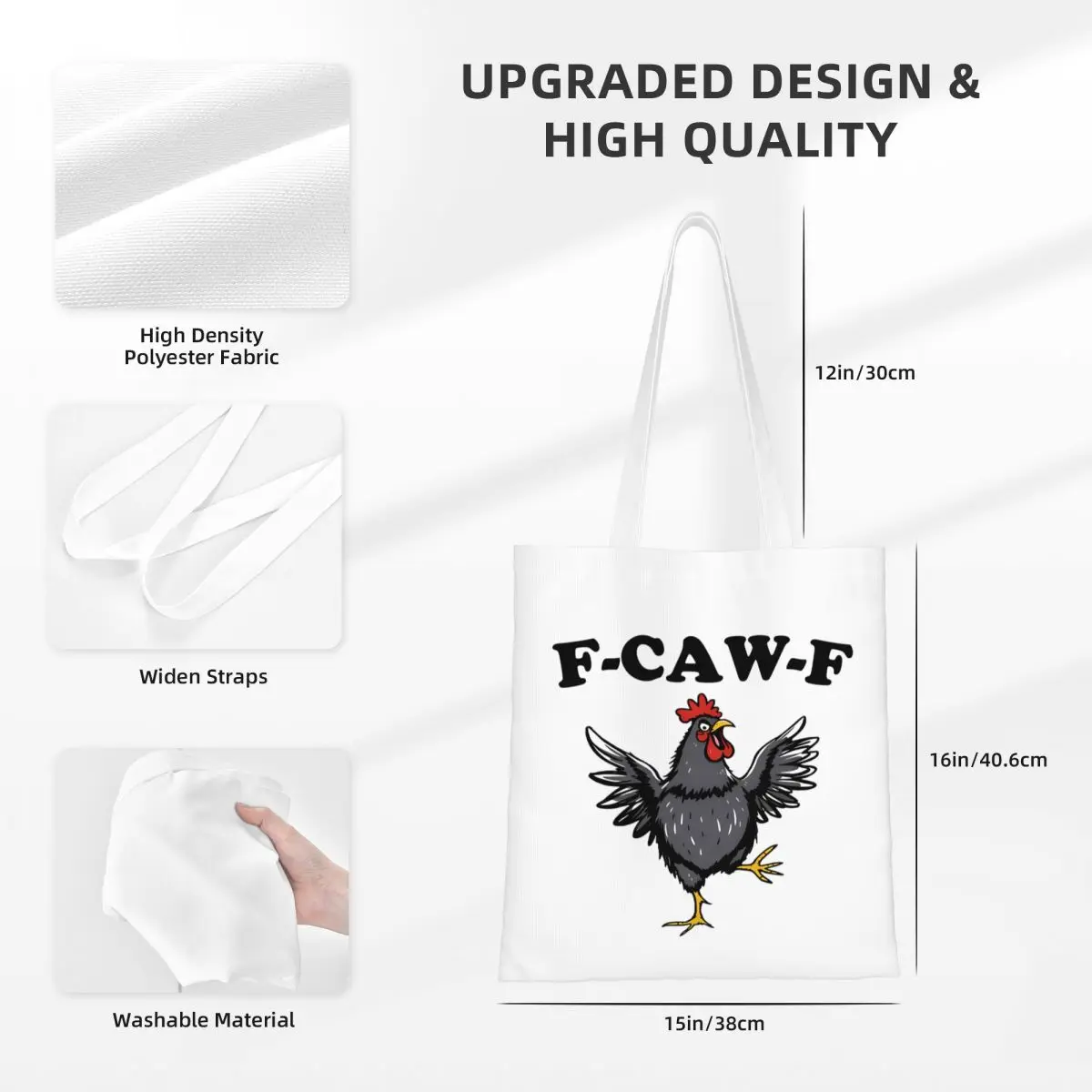 F-Caw-F مضحك الدجاج ميمي قماش حمل حقيبة يد أكياس البقالة أكياس التسوق سعة كبيرة للجنسين