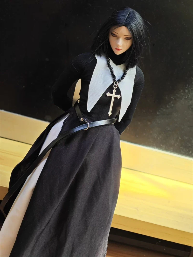 【옷만】1/6 스케일 여성 눈가리개 수녀 의상 세트(총, 눈가리개 액세서리 포함) 12인치 액션 피규어 바디 모델용