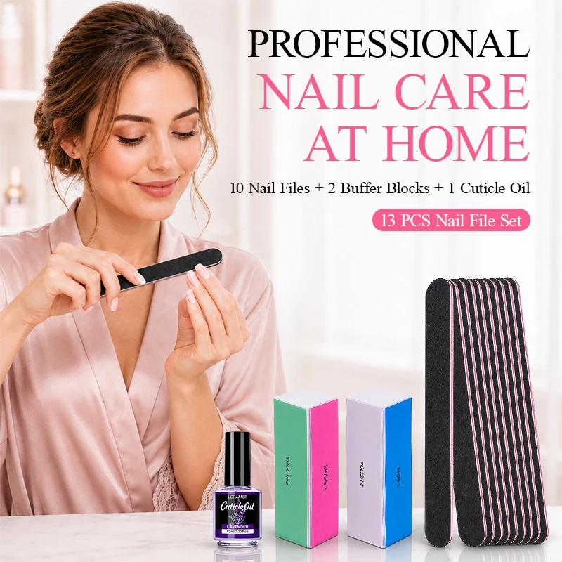 25Pcs Nail Manicure Care Kit Double Sided Nail Files 4 Ways Buffer Blocks Lavender Cuticle Oil Salon Nail Buffing Polishing Tool