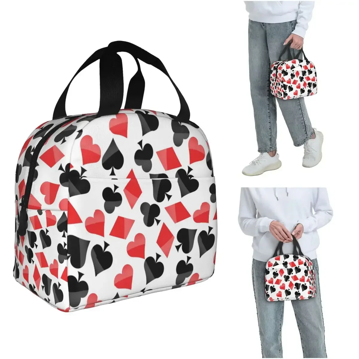 Playing-card Symbols Insulated Lunch Bag for Women Kids Leakproof Food Boxes Thermal Lunch Box Tote