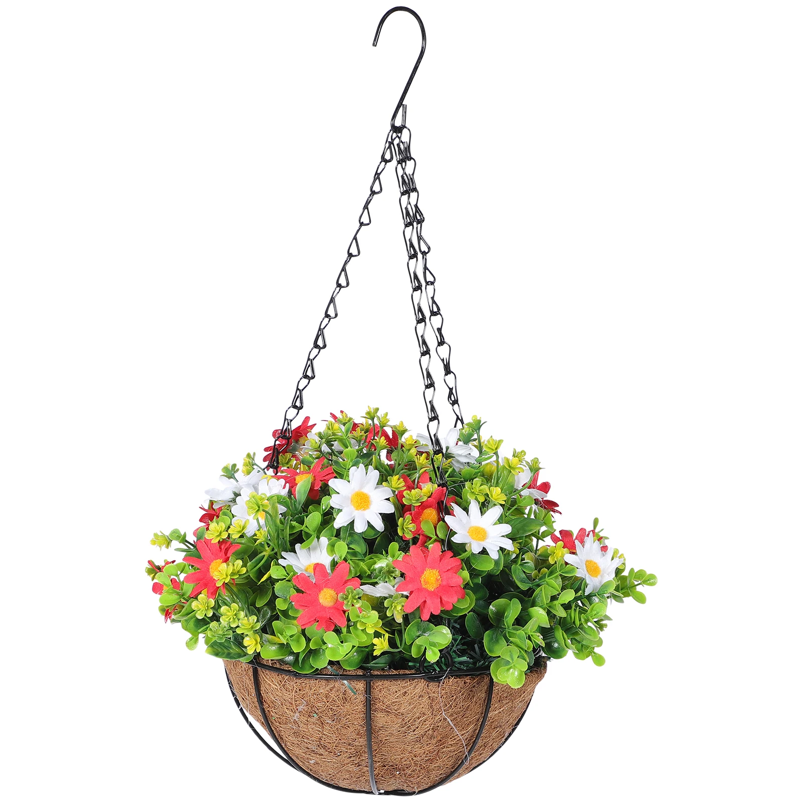 

Artificial Coconut Fiber Flower Baskets Hanging Wall Mounted Planters Iron Chain Decor Pots for Home Garden Balcony Indoor