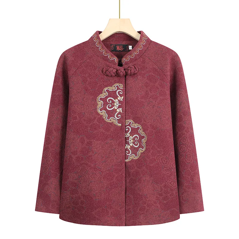 Women's Loose Casual Tang Style Tops Autumn Winter Thick Jacket Vintage Embroidered Warm Coat Chinese Traditional Clothes 5XL