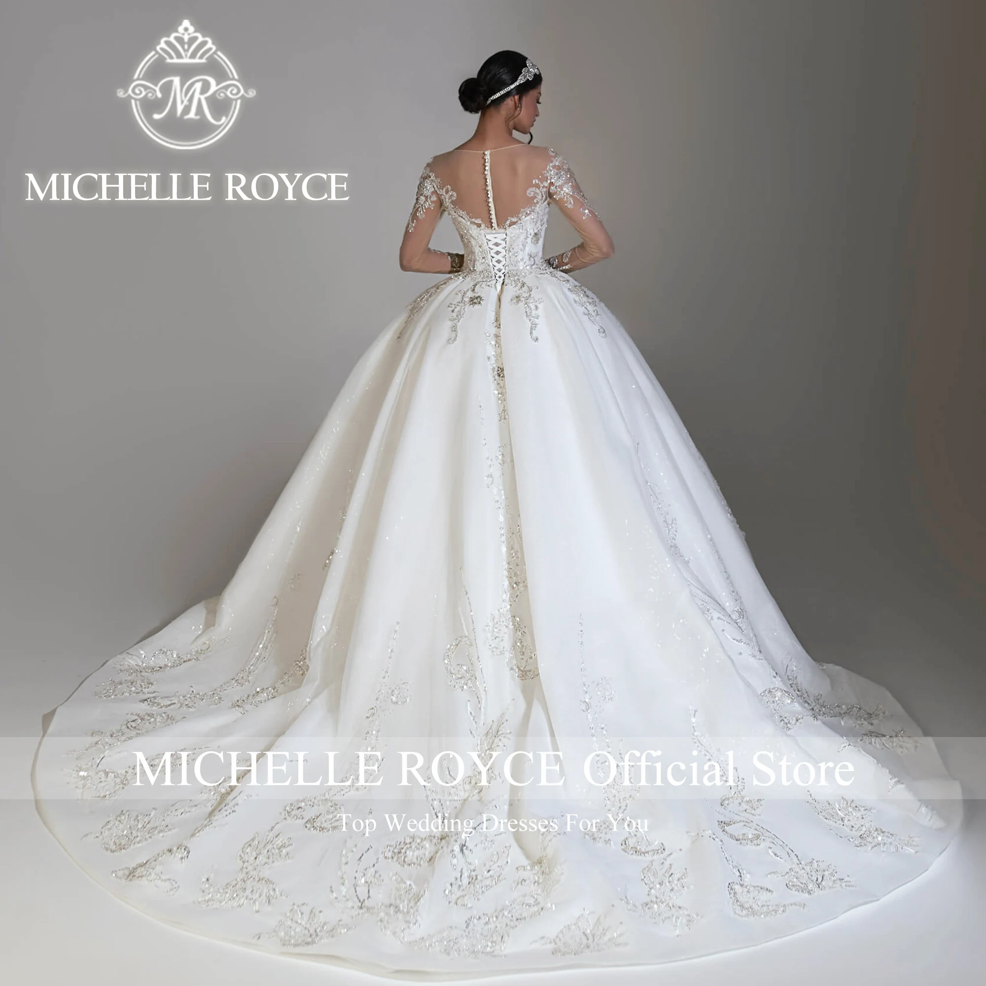 Michelle Royce Luxury Ball Gown Wedding Dress Sexy Chic V-neck Embroidery Beading Sparkling Tulle Wedding Gown Vestidos De Novia