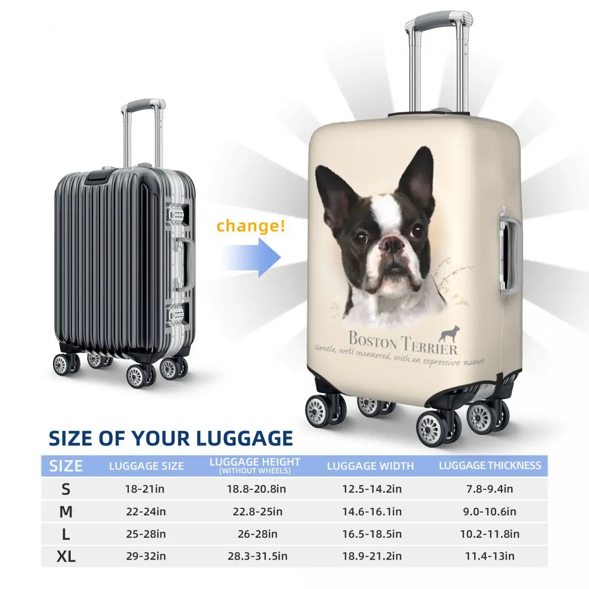 Personalizado Boston Terrier Capa De Bagagem, Protetor De Moda, Pet Animal Dog Viagem Mala Cobre, 18-32"