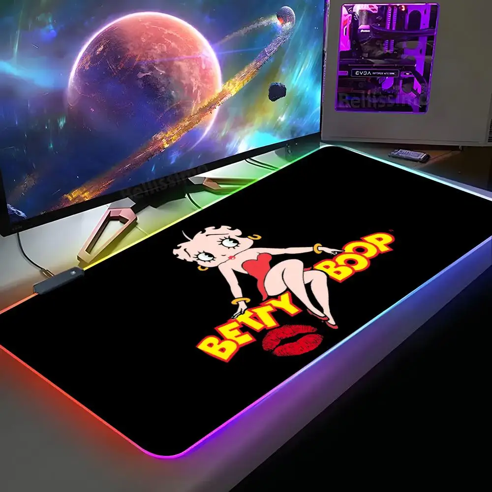 B-Betty-Cute-B-Boops Mouse Pad XXL RGB Gaming Mouse Pad HD Gamer Large LED Light MousePads PC Carpet With Backlit
