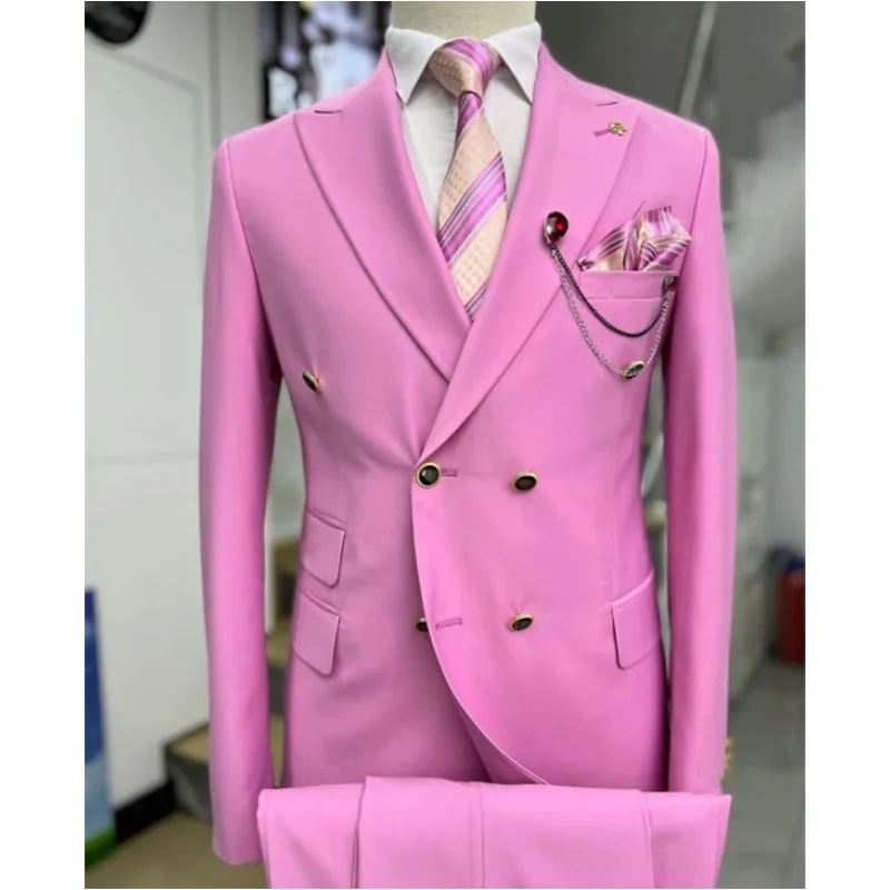 Business Classic Men Suits 2 Piece Groom Tuxedos Double Breasted Wedding Formal Blazer Slim Fit Daily Wear Outfits Costume Homme