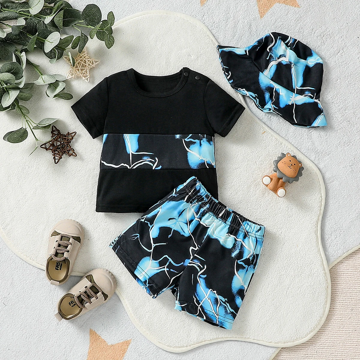 2PCS 2024 Baby Boys Summer Short Sleeve Top & Short Trousers For 1-3Y Casual Daily Set Clothes+ Hat