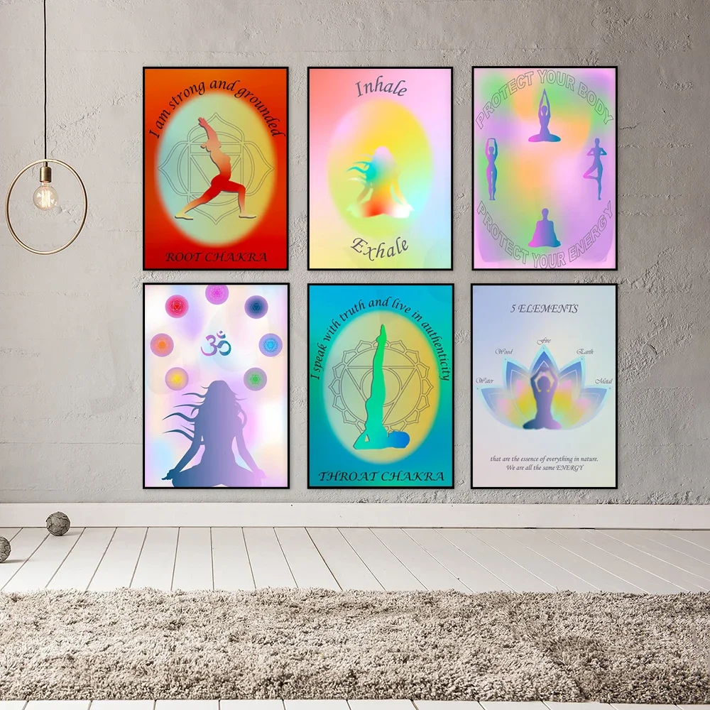 Meditation Chakras Symbol Gradient Zen Art, Ohm Grainy Gradient Aura Energy Affiche, Psychedelic Quantum Poster,Reiki Yoga Decor