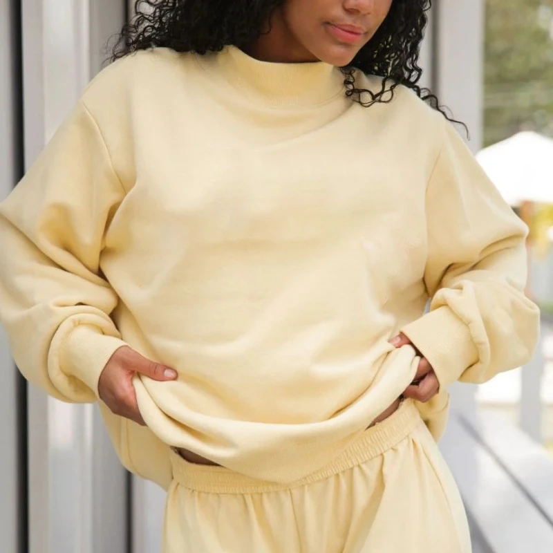 2026 Ladies' Women's Sweatshirts Spring Autumn Long Sleeve Mock Neck Casual Hoodies Plus Size Womens Relaxed Solid Color Hoodie