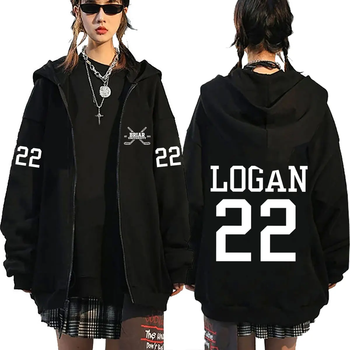 

Off Campus Briar University Hockey Zipper Hoodie Men's Women Clothing Fashion Casual Oversized Zip Up Jacket Men's Streetwear