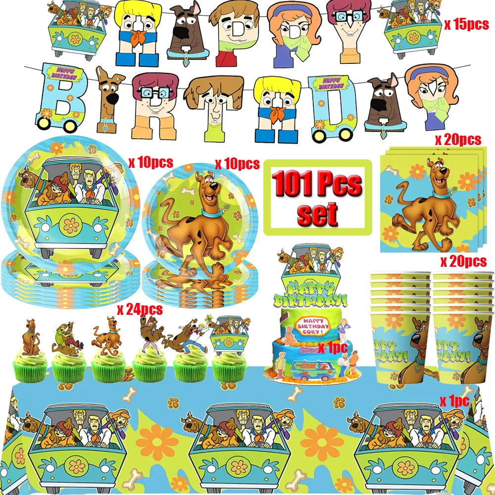 

Cartoon Green Dog Birthday Decoration Set Disposable Tableware Cup Plate Tablecloth Baby Shower Kids Girls Boy Party Supplies ﻿