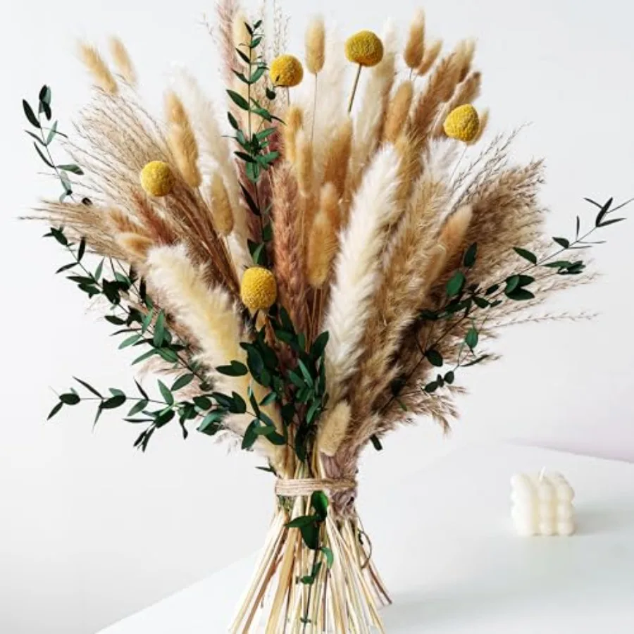 

Boho Dried Flowers Bouquet Olive Green Wall Decor, Pampas Grass Bouquet, Rustic Flower Arrangement, Moody Office and Bedroom De