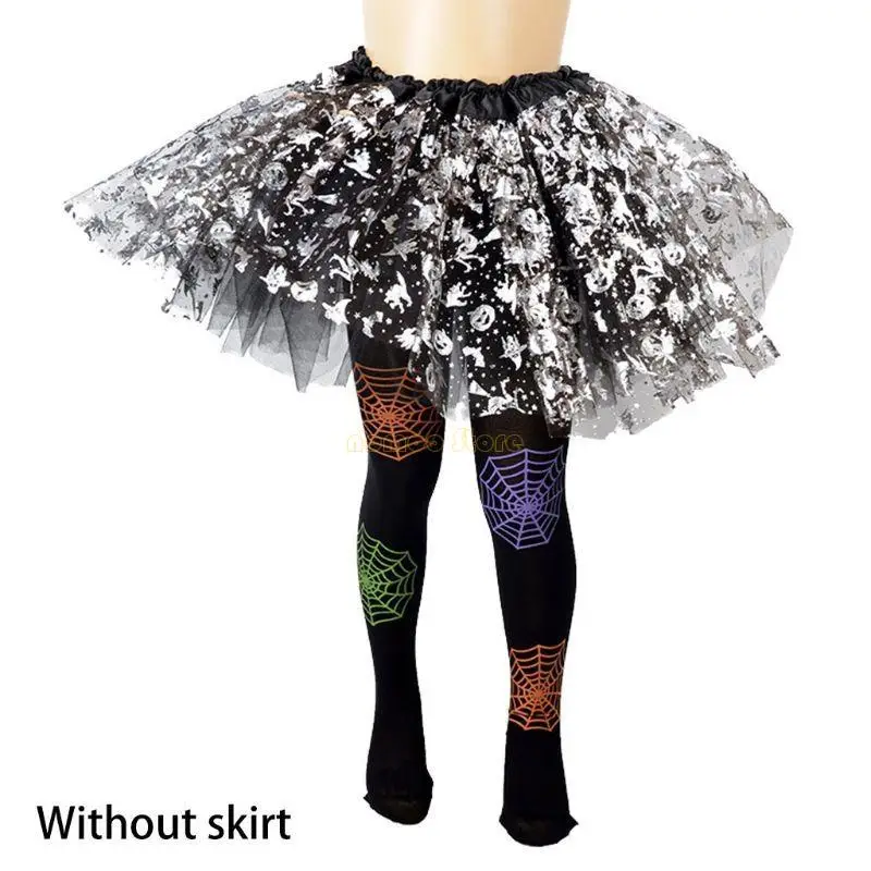 31BF Girls Halloween Panty Kousen Cartoon SpiderWeb Skelet Striped Pantyhose