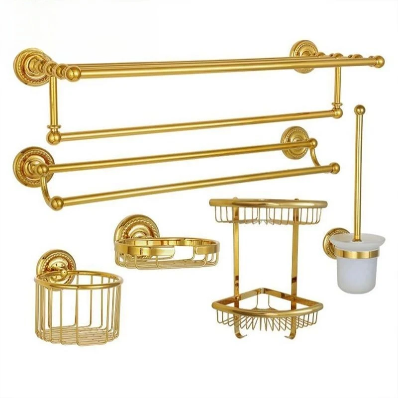 All copper European style gold towel rack set bathroom retro bath towel rack storage rack