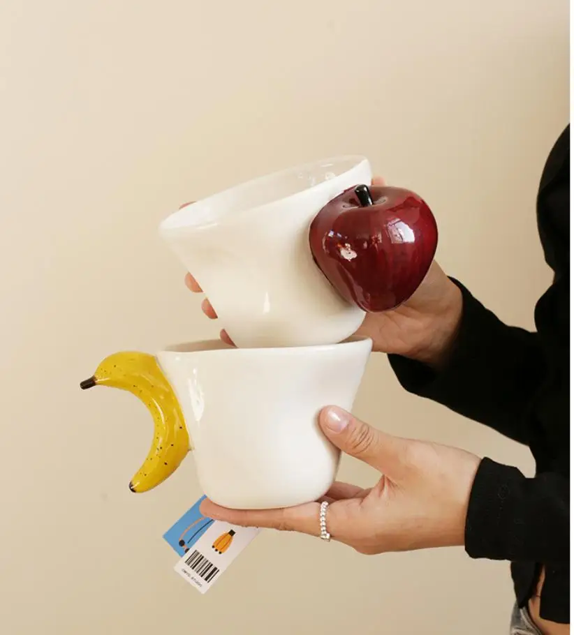 

Banana Apple Mug Hand-painted Mug Ceramic Water Cup Couple Pair Cup Holiday Birthday Gift