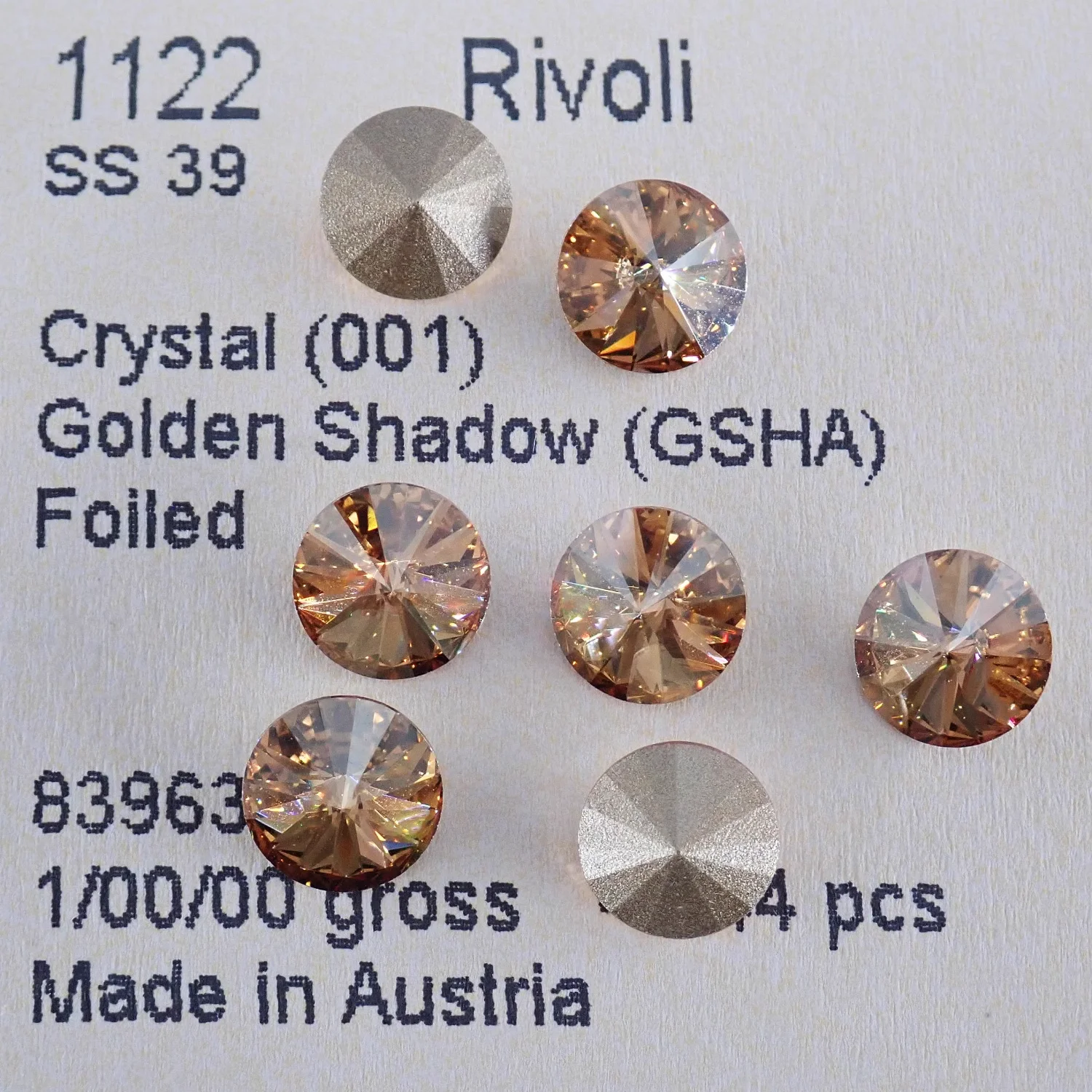Genuine Crystals from Austria 1122 Rivoli Round Stone (No Hole) Foiled Rhinestone for DIY Jewelry Making Nail Art Decoration
