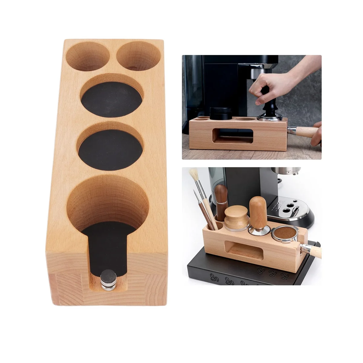 Espresso Tamper Holder Station, 5 Hole Non Wooden Espresso Tamper Mat Stand Tamper Station Wooden Base with Mat