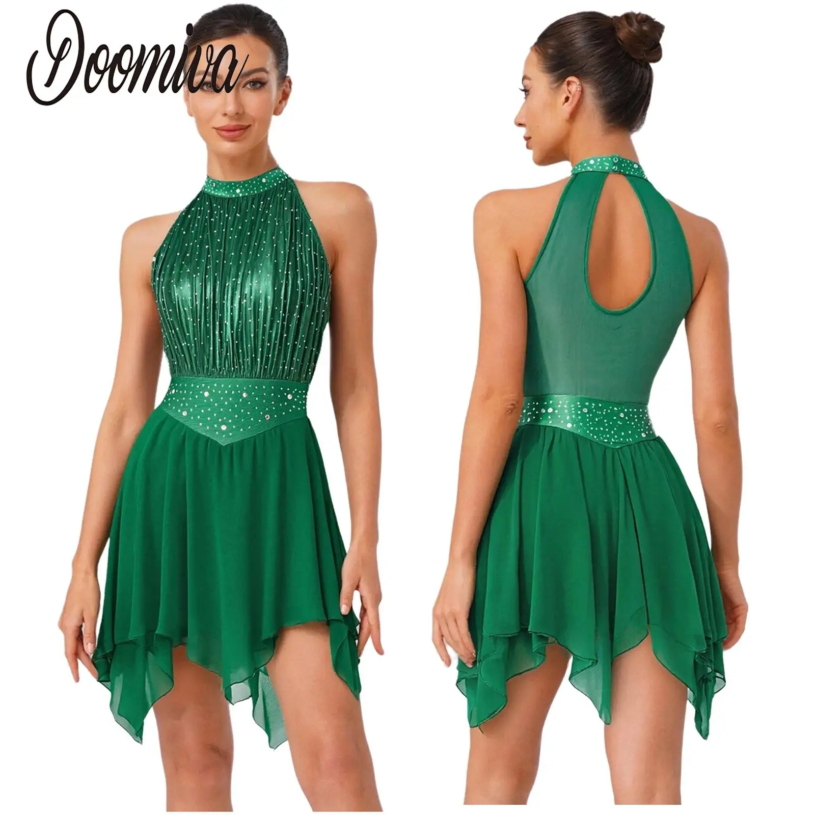 

Women Lyrical Dance Dress Leotards Rhythmic Gymnastics Mesh Tutu Dress Sleeveless Leotard Figure Skating Modern Ballet Dancewear