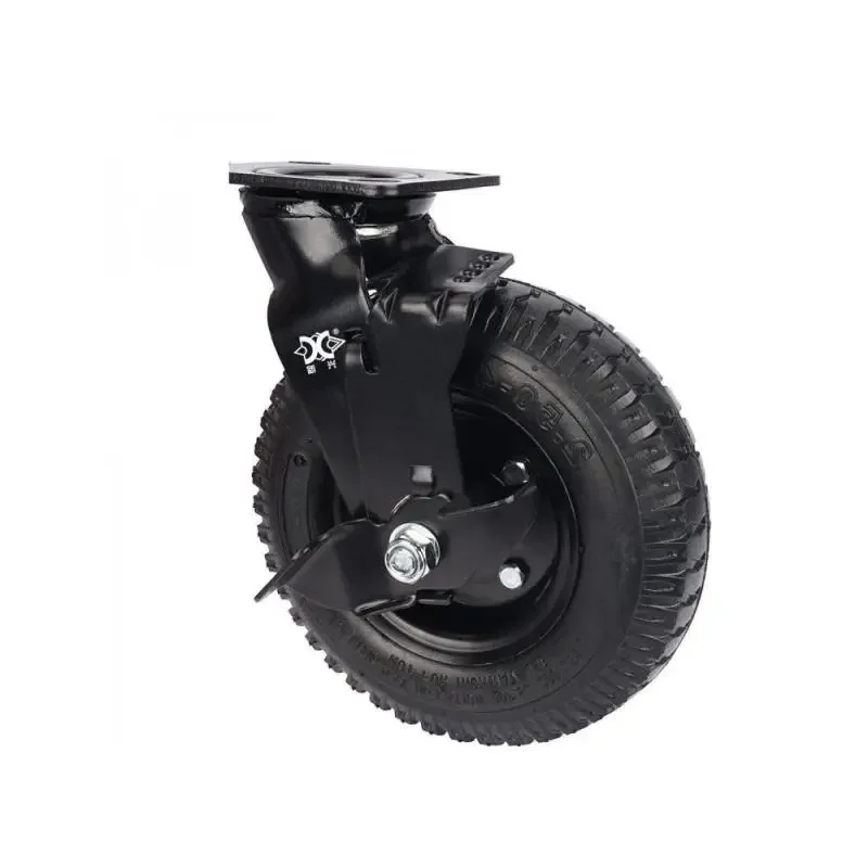 1 Pc  Factory Heavy 8-inch Pneumatic Rubber Wheel Side Brake Air Hotel Luggage Cart Caster Universal