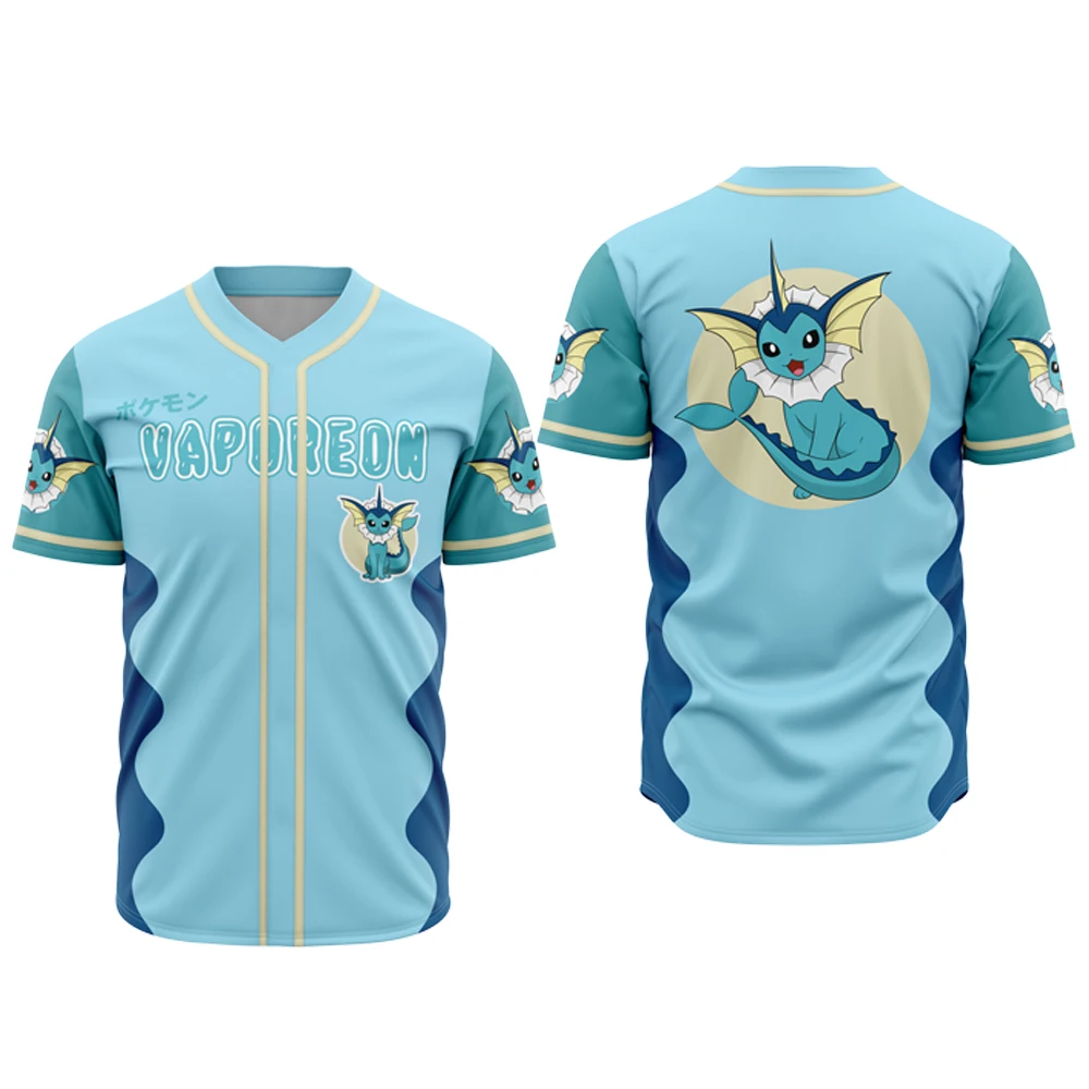 Bandai Eevee's Evolution Pocket Monster Baseball Style Anime Adult Kids Athleisure T-Shirt Summer Quick-dry Soft Lightweight