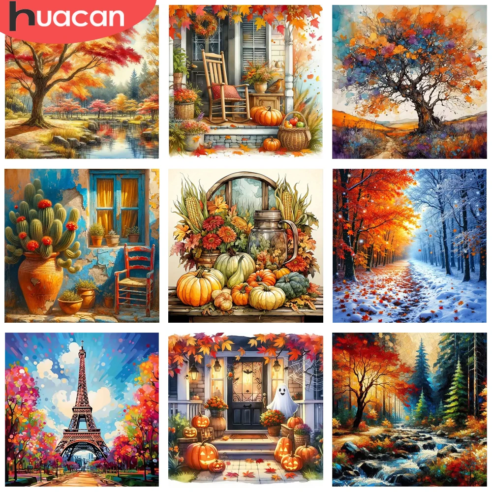 HUACAN 5D Diy Diamant Malerei Herbst Voll Bohrer Diamant Mosaik Wald Stadt Straße Landschaft Wand Dekoration Wohnzimmer