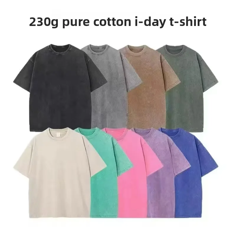 230 Grams 100% Pure Cotton T-Shirt, Oversized, Faded and Acid-Washed, Retro Style, Men's and Women's, DTG Printed, Knitted Round