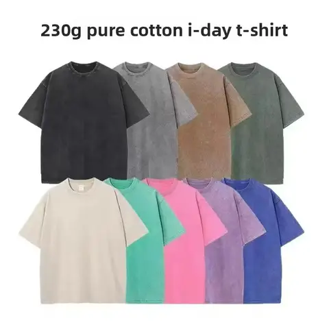 230 Grams 100% Pure Cotton T-Shirt, Oversized, Faded and Acid-Washed, Retro Style, Men's and Women's, DTG Printed, Knitted Round