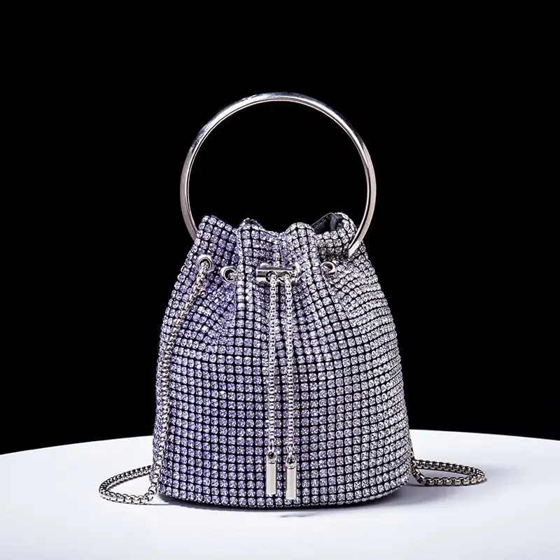 Imagem -02 - Bolsa Feminina 2024 a w Balde Bolsas de Diamante Incrustado Moda Jantar Feminino Luxo Ombro Único Bolsas Designer