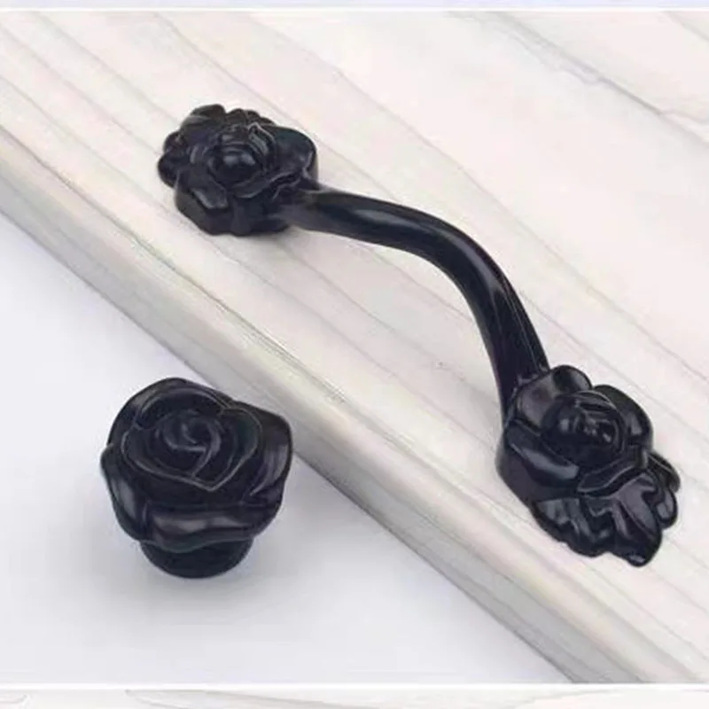 

Black Rose Knobs Wardrobe Base with knob kitchen cabinet pulls Drawer Knobs Furniture Handles Dresser Pulls