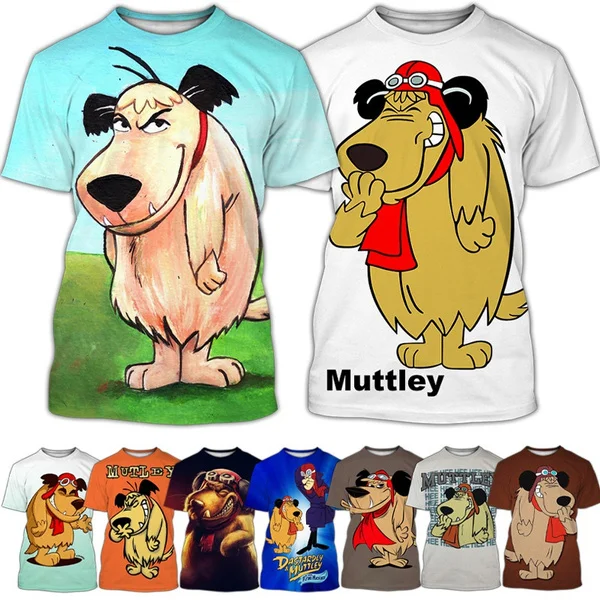 2024 Summer New Fashion Cartoon Muttley Wacky Races 3D Printed Men\'s Casual Funny Crew Neck Short Sleeve