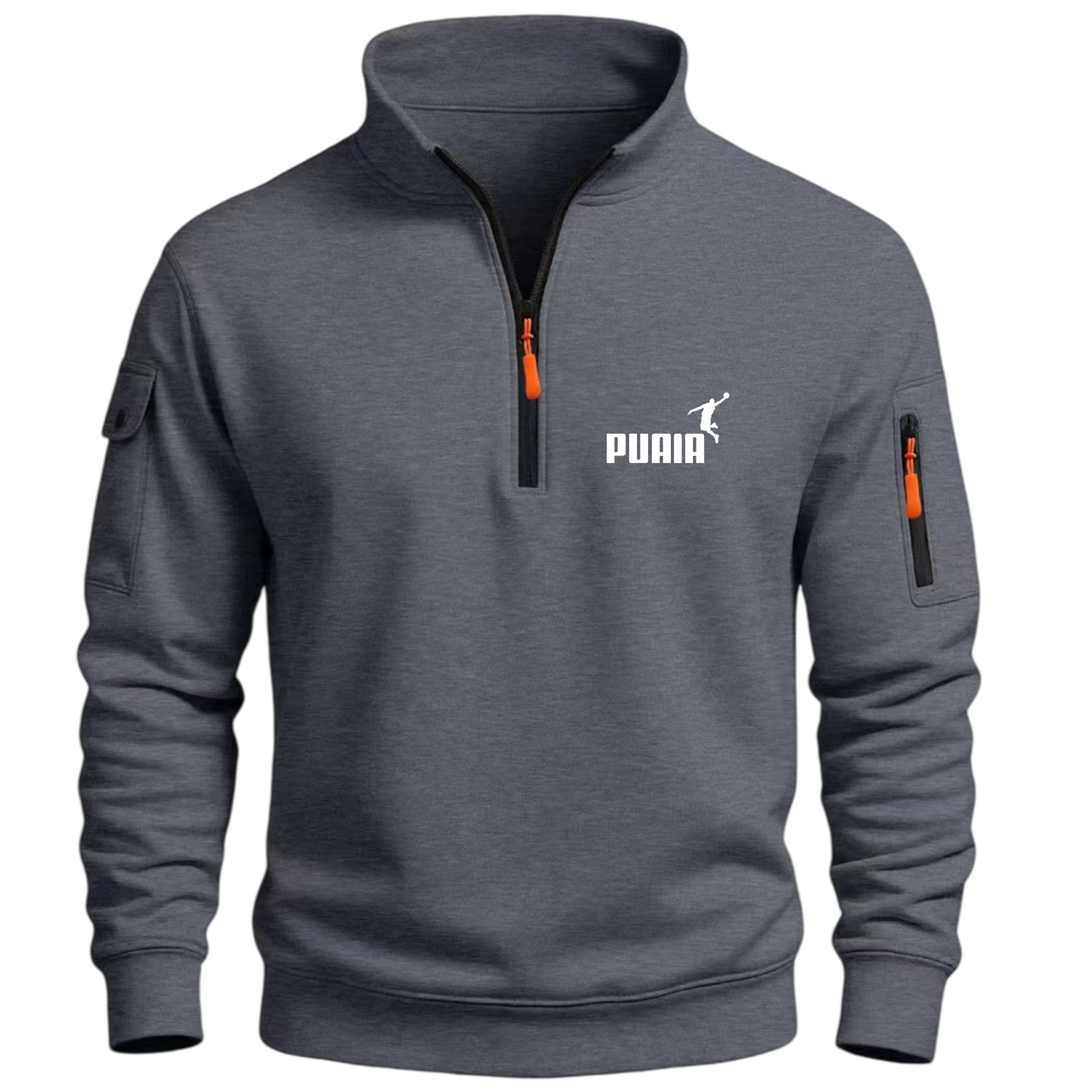 Men's Quarter Zip Sweatshirt Stand Collar Long Sleeve Pullover Casual Fleece Warm Sweatshirt With Chest Decorative Stripe
