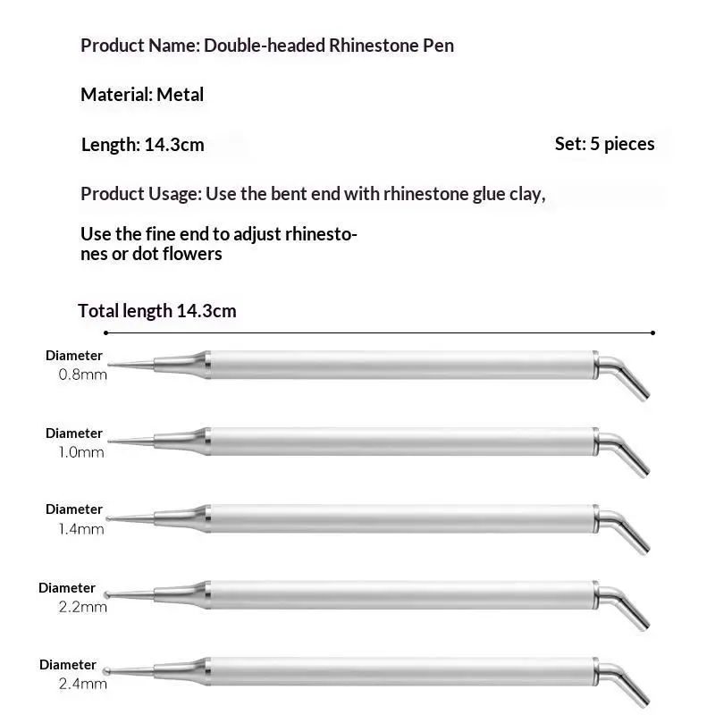 5 Stück Acryl-Griff Kristallstein-Applikator Doppelseitiger Strassstein-Applikator Punktierstift Wachsstift Maniküre Nagelkunst DIY-Werkzeuge – Detail 4