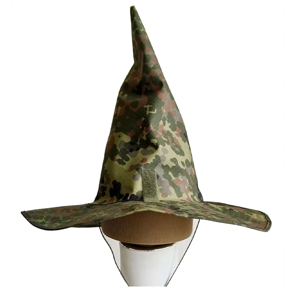 QX Tactical Camo Wizard Hat Wide Brim Breathable Magic Cone Cap for Airsoft Cosplay