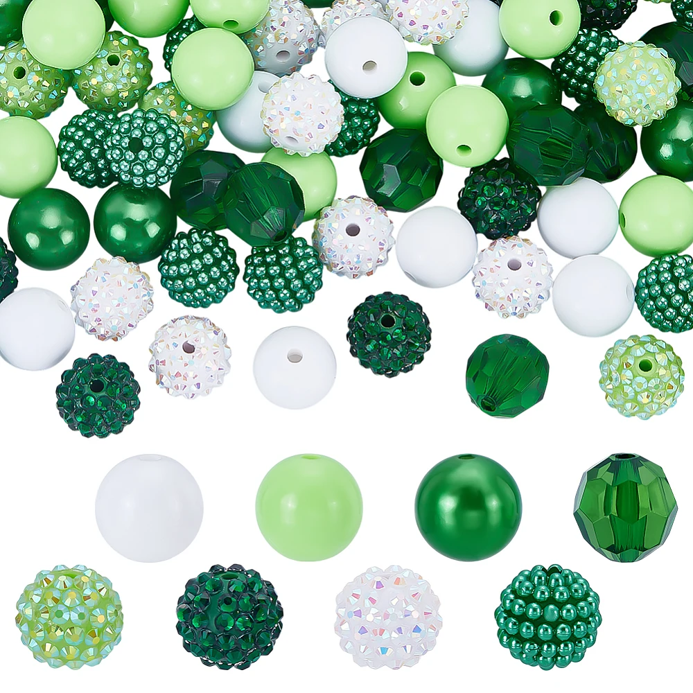 100pcs 16mm Bubblegum Beads Green White Acrylic Round Ball Bead Chunky Loose Spacer Bead St. Patricks Day Beads