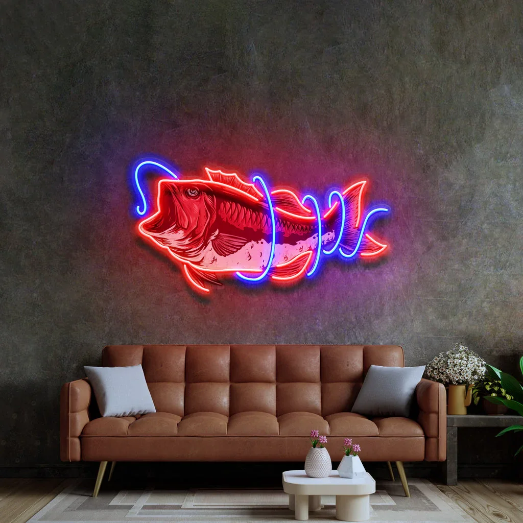 Fishing Line Neon Sign Fishing Logo Neon Sign Fishing Pop Art Neon Fishing Shop Art Decor Man Room Decor