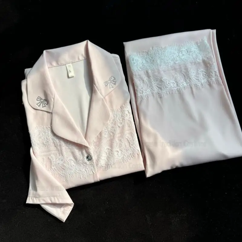 

2026 New Spring Pajamas Princess Style Shirt Pants 2Pcs Pyjamas Femme Soft Rayon Homewear Nightwear Summer Pijamas Mujer