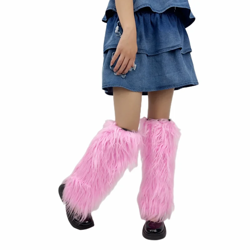 NEW Kawaii Furry Leg Warmers Y2K Goth Faux Fur Leg Warmers Boot Covers Party Lingerie for Women High Plush Women Socks