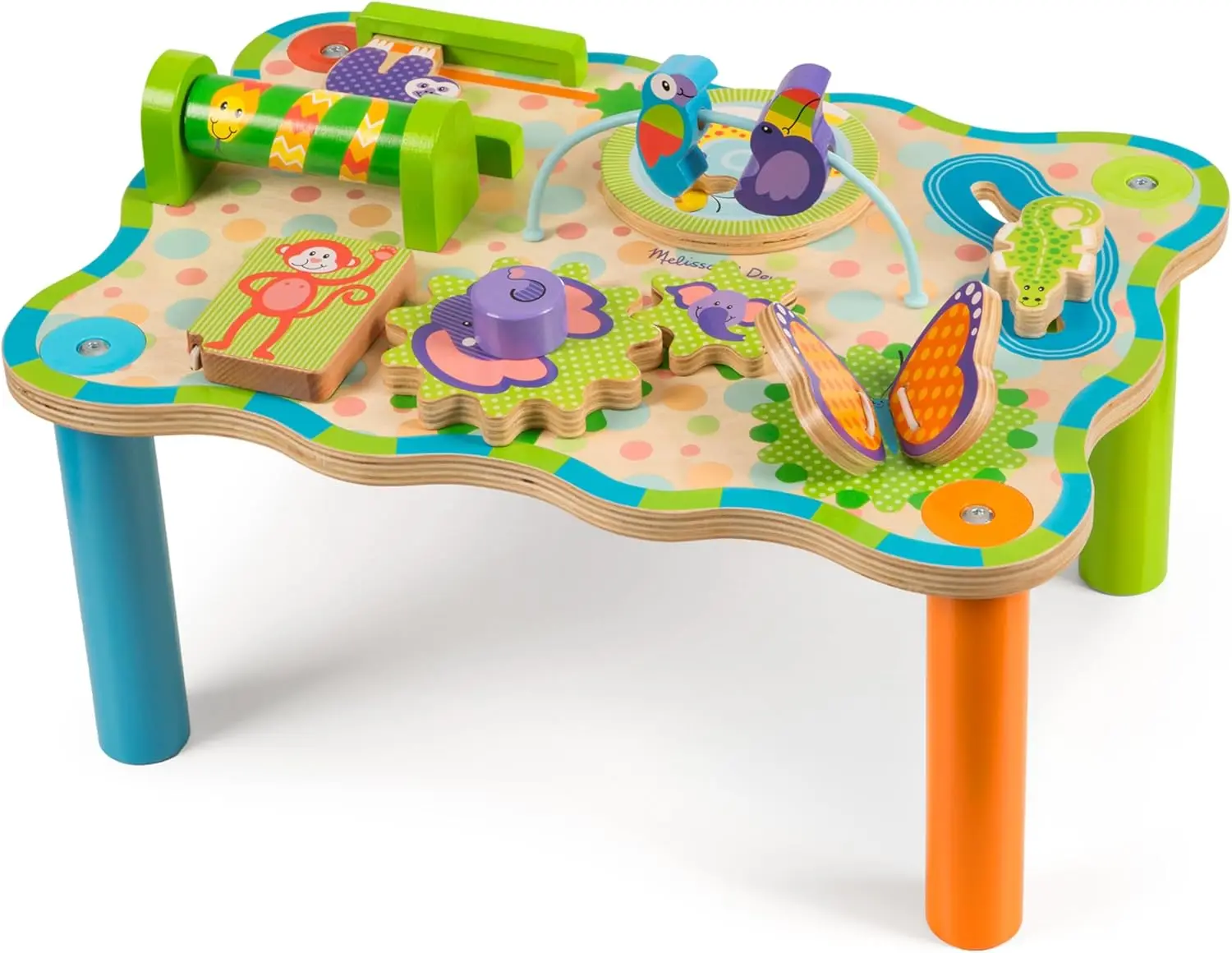 

Jungle Wooden Activity Table for Toddlers with 8 Fun Developmental Play Features