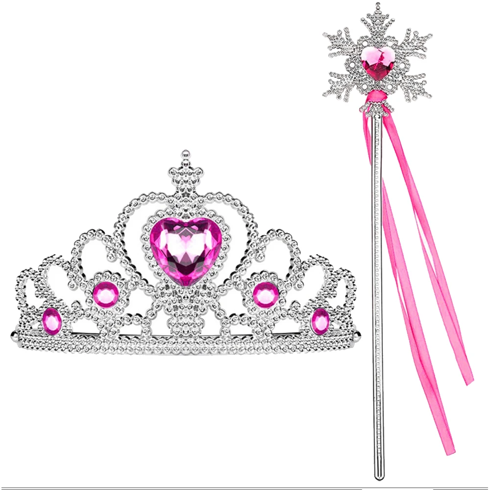 Girls Rose Red Princess Dress Up Accessories Set Tiara Crown Wand Gloves Necklace Jewelry Kit Kids Halloween Christmas Birthday