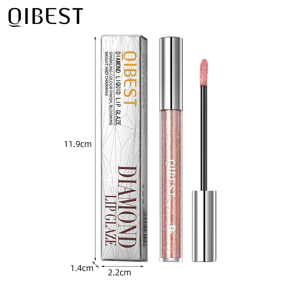 QIBEST  teinte de rouge à lèvres liquide diamant 6 couleurs maquillage hydratant longue durée brillant à lèvres étanche brillant gris étincelant