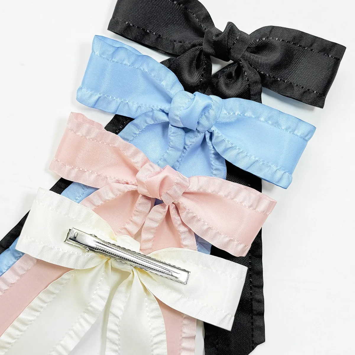 30pc/lot Solid Color Frills Ribbon Bow Hair Clips Women Girls Long Tails Ribbon Bowknot Hairpins Barrettes for Kid Headwear Bulk