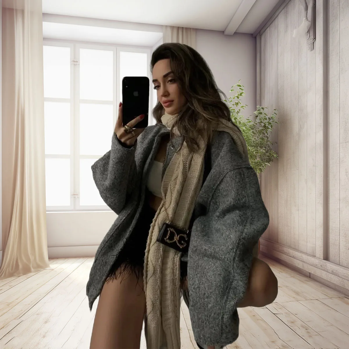 

Ladies' vintage pilot jacket with pockets, loose-fitting long-sleeved snap button style, fashionable and casual outerwear