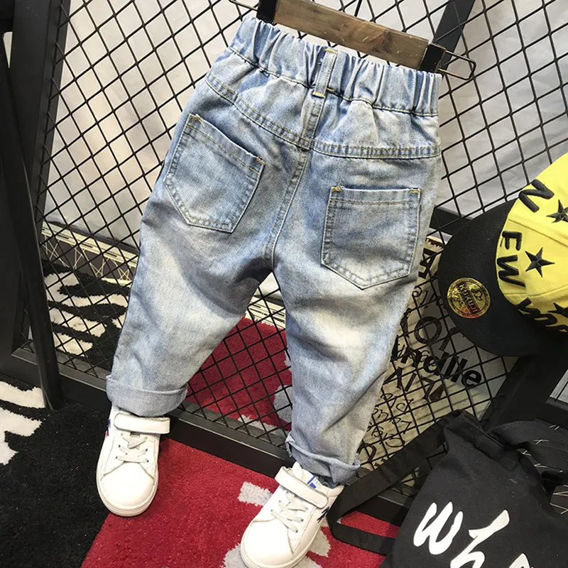 Vintage Hole Children Cowboy Trouser Fashion Fold Baby Boys Jeans Spring Cotton Kids Boys Ripped Denim Pants 2-6 Years