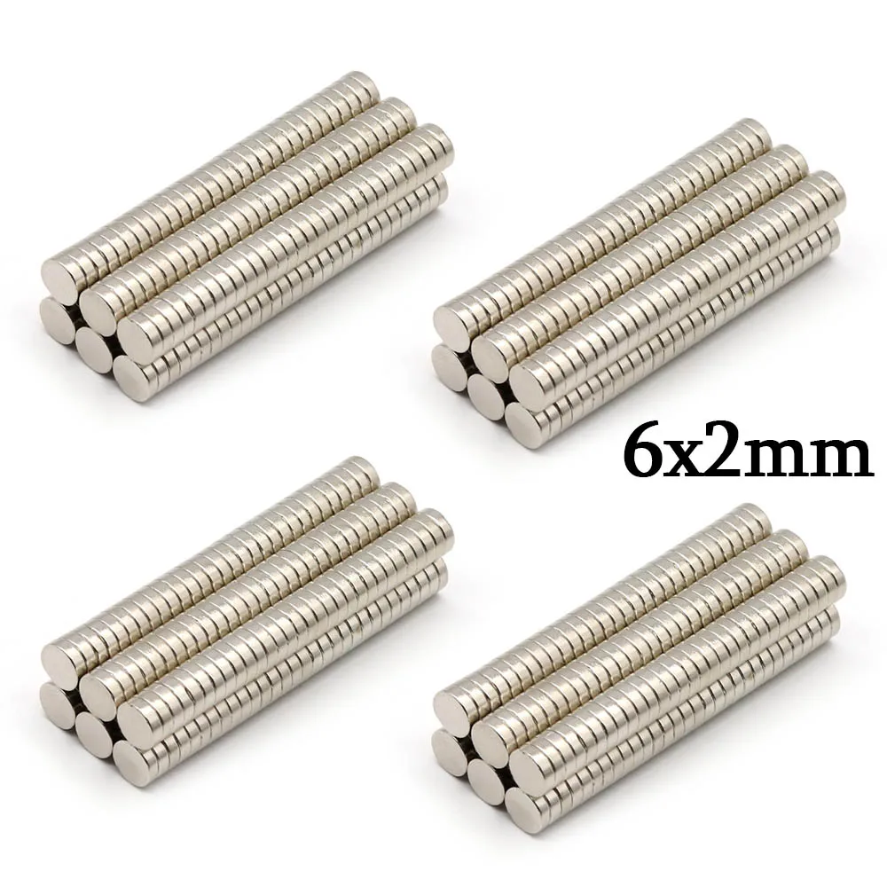 Magnete al neodimio rotondo super resistente da 6 mm x 2 mm Magneti potenti N35 piccolo magnete magnetico permanente per frigorifero NdfeB 6x2