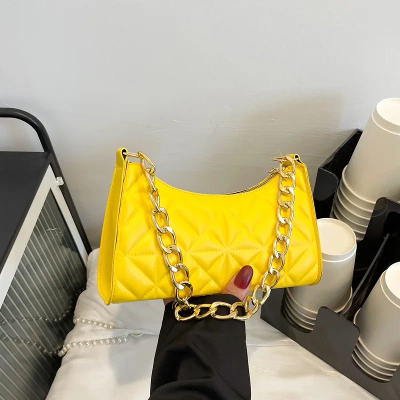 

Women High-end Rhombic Underarm Bag New Trendy Allmatch Shoulder Bag Niche Chain PU Leather Handbag Fashion Texture Shopping Bag
