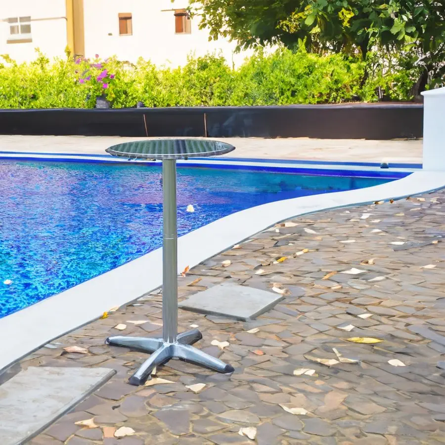 

Aluminum Indoor Outdoor 23.75 Round Restaurant Bar Height 45 Table flip top, Patio Stainless Steel Silver Furniture 25.75 Base