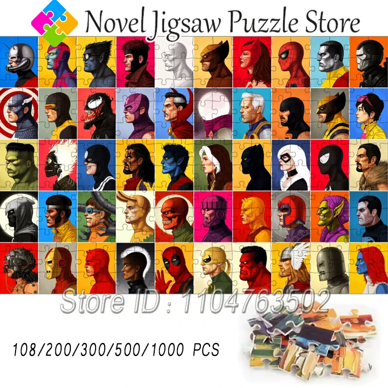 

Пазл с персонажем Marvel, пазл с изображением супергероя Диснея Мстителей, 108/200/300/500/1000 деталей, пазлы для взрослых, игрушки ручной работы