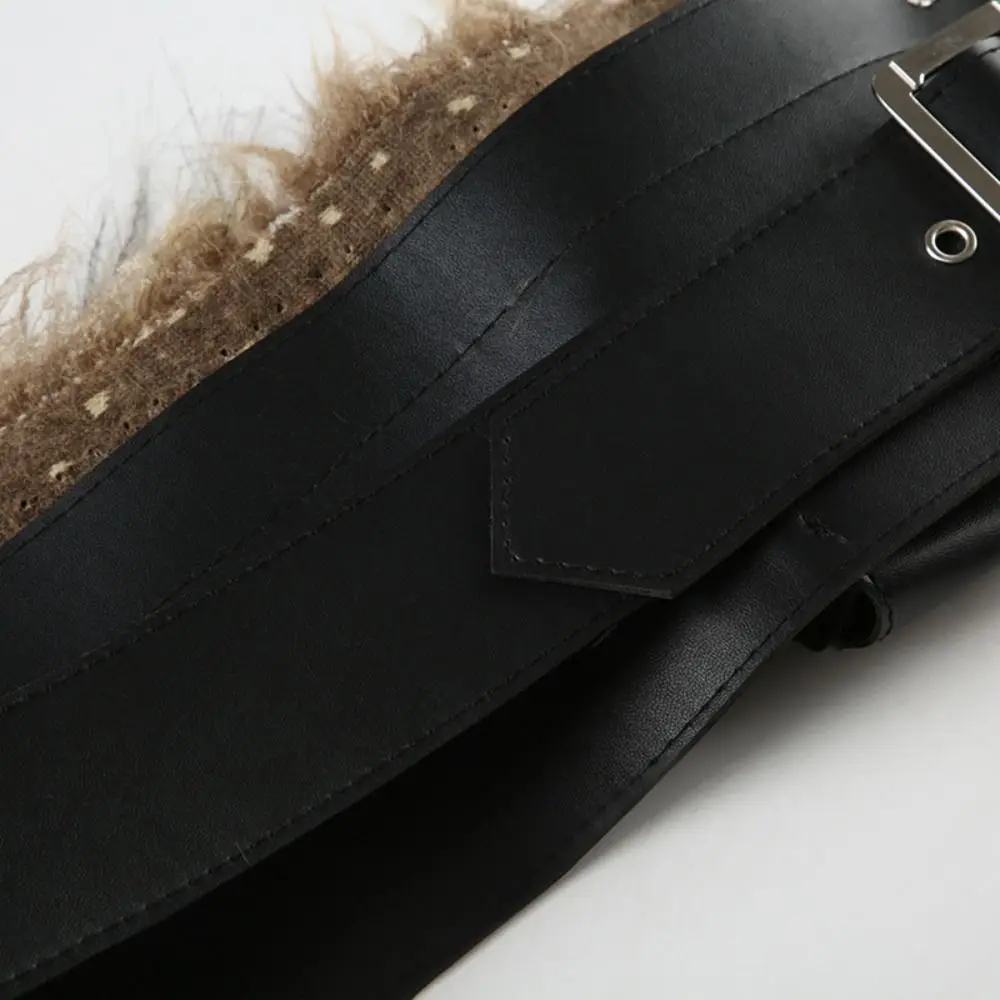 Women Fashion Trendy Design Faux Fur Splicing Belts Y2K Chic Plush Waist Belt Gyaru Cowgirl Waistband for Club Party