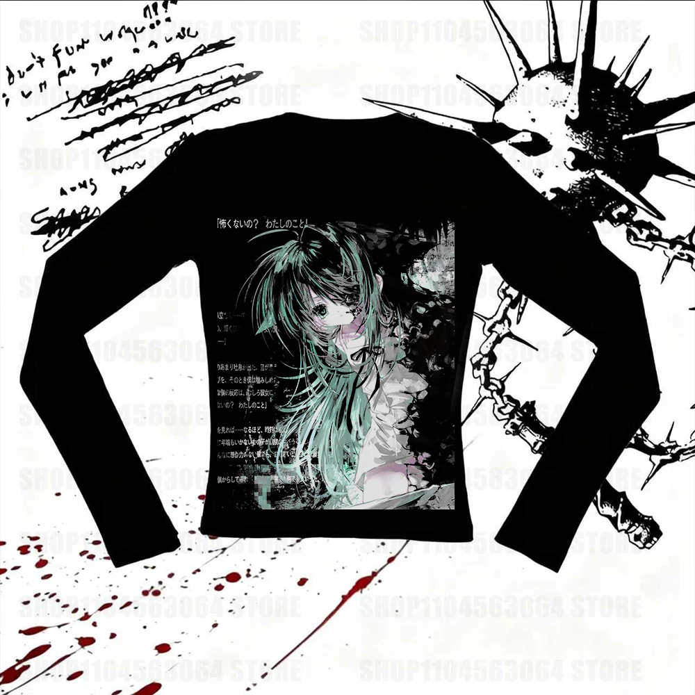 Y2K style 90s Harajuku Fairy Long-sleeve Tees women's T-shirts Fashion Gothic Long-sleeve Tops Emo girl Punk Long-sleeve Clothes