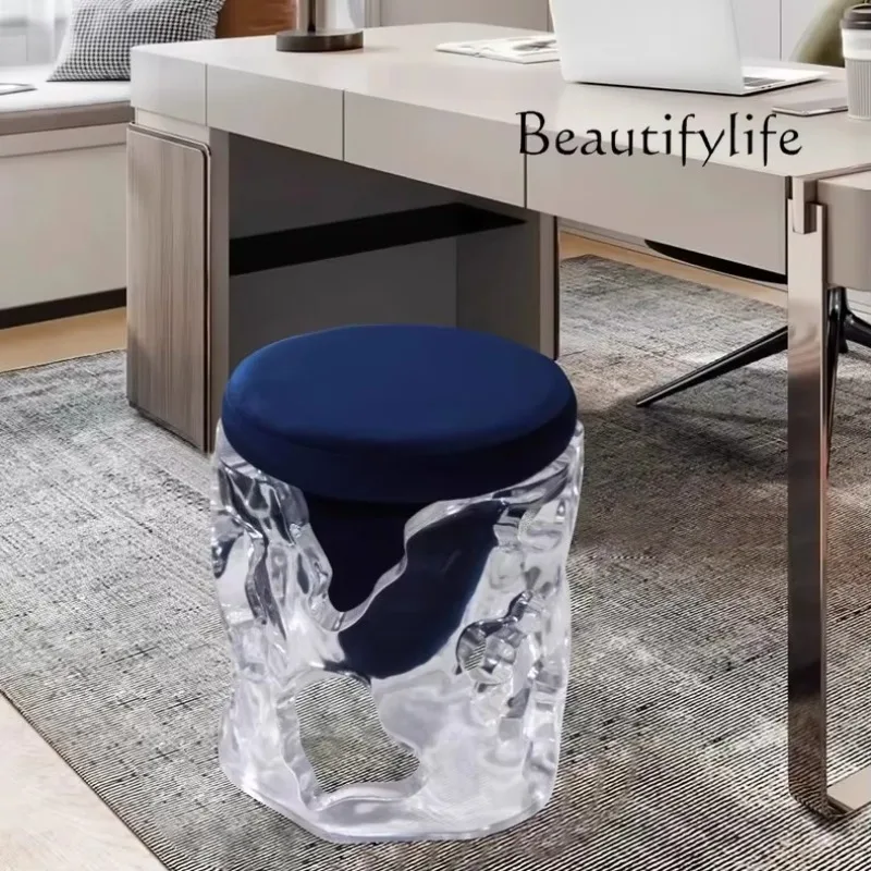 BJ Light Luxury Low Stool Living Room Study Hollow Transparent Resin Stool Home Designer Fashion New